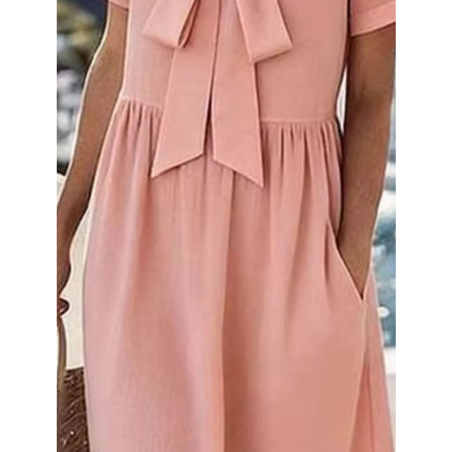 Bow-Tie Short Sleeve Midi Dress Apparel and Accessories
