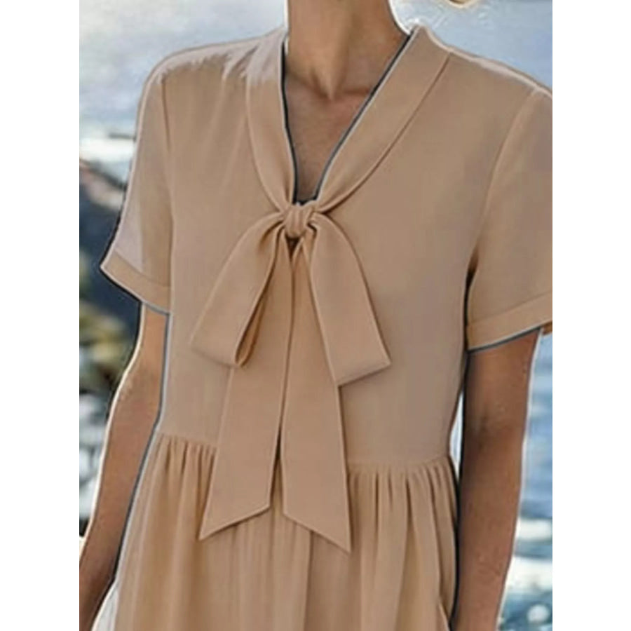 Bow-Tie Short Sleeve Midi Dress Apparel and Accessories