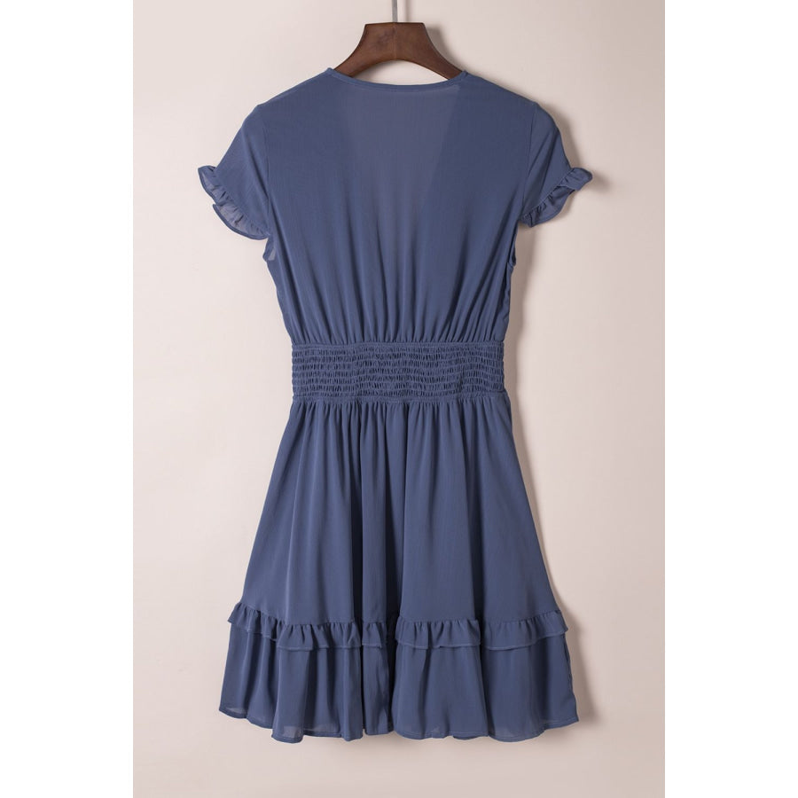 Bow-Tie V-Neck Ruffle Hem Mini Dress Apparel and Accessories