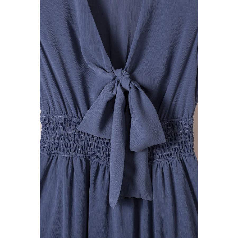 Bow-Tie V-Neck Ruffle Hem Mini Dress Apparel and Accessories