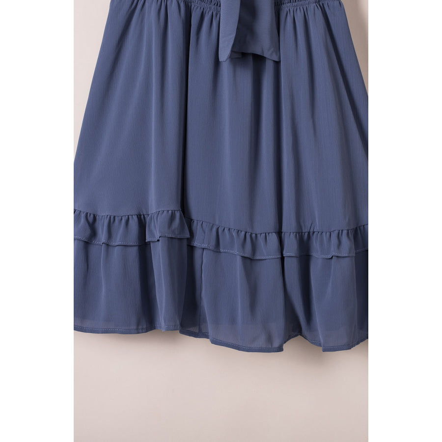 Bow-Tie V-Neck Ruffle Hem Mini Dress Apparel and Accessories