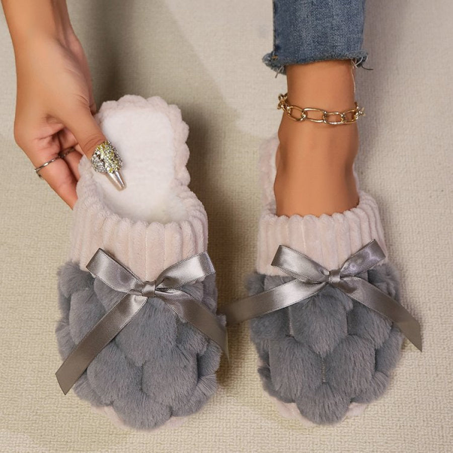 Bow Trim Contrast Slippers Gray / 36(US5) Apparel and Accessories