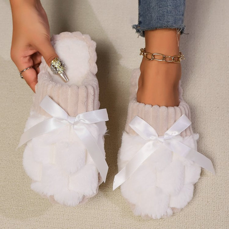 Bow Trim Contrast Slippers White / 36(US5) Apparel and Accessories