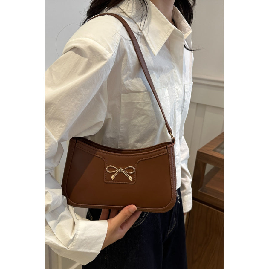 Bow Trim PU Leather Shoulder Bag Apparel and Accessories