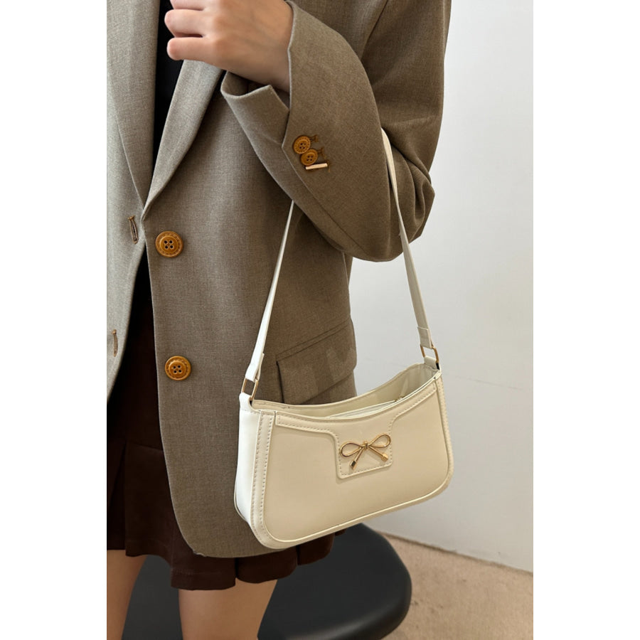 Bow Trim PU Leather Shoulder Bag Apparel and Accessories