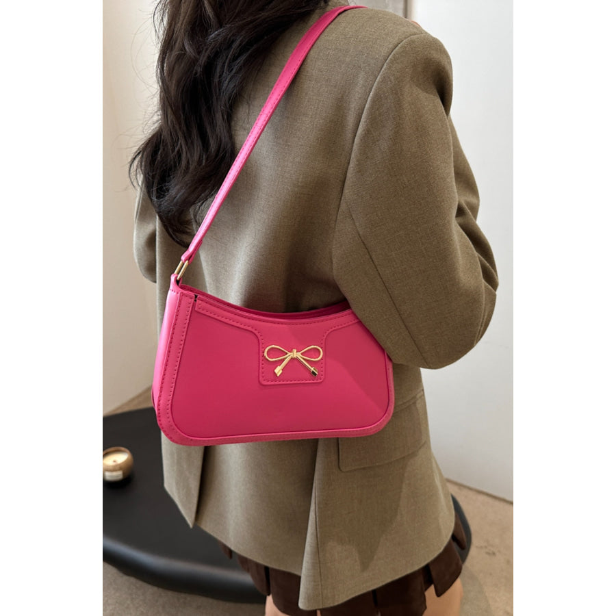 Bow Trim PU Leather Shoulder Bag Apparel and Accessories