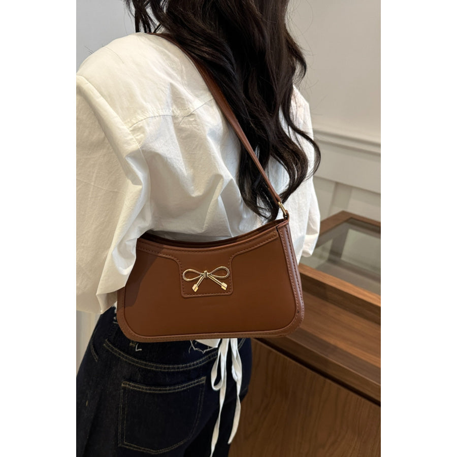 Bow Trim PU Leather Shoulder Bag Apparel and Accessories