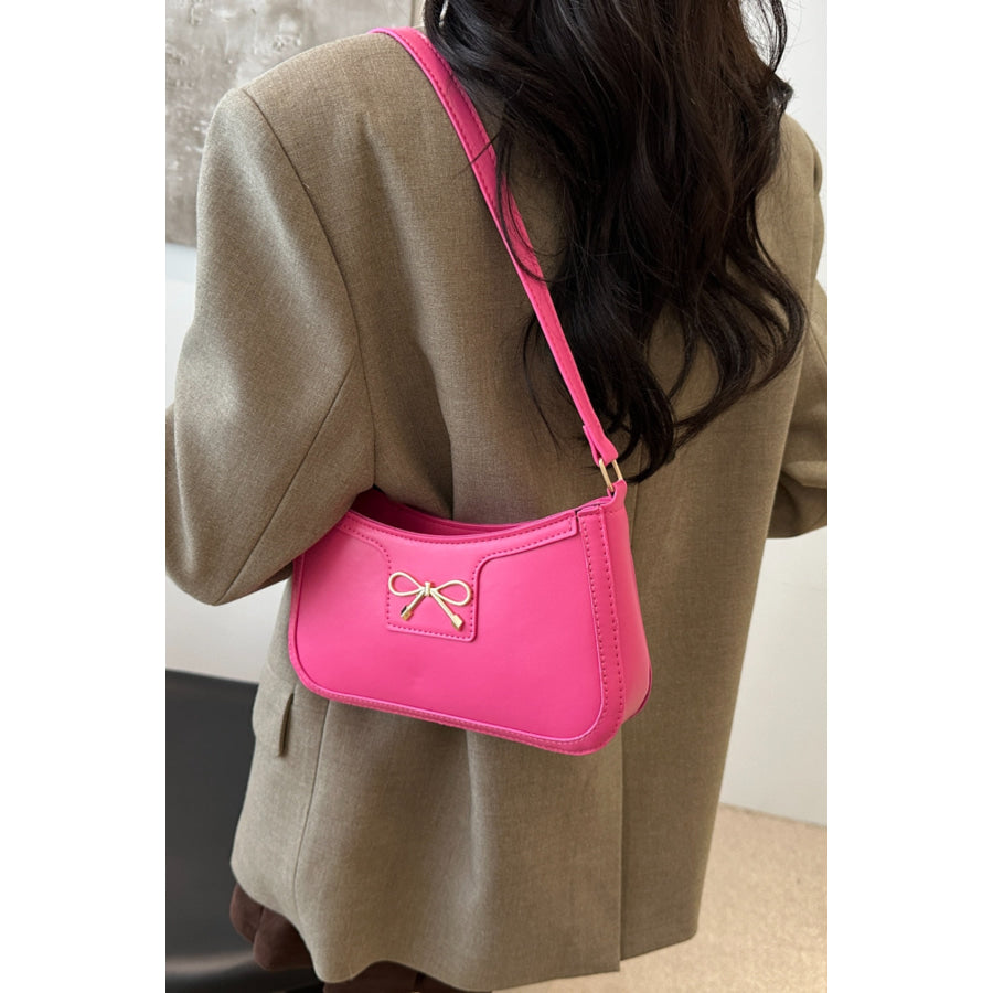 Bow Trim PU Leather Shoulder Bag Apparel and Accessories