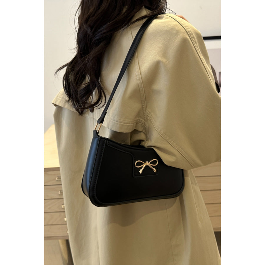 Bow Trim PU Leather Shoulder Bag Apparel and Accessories