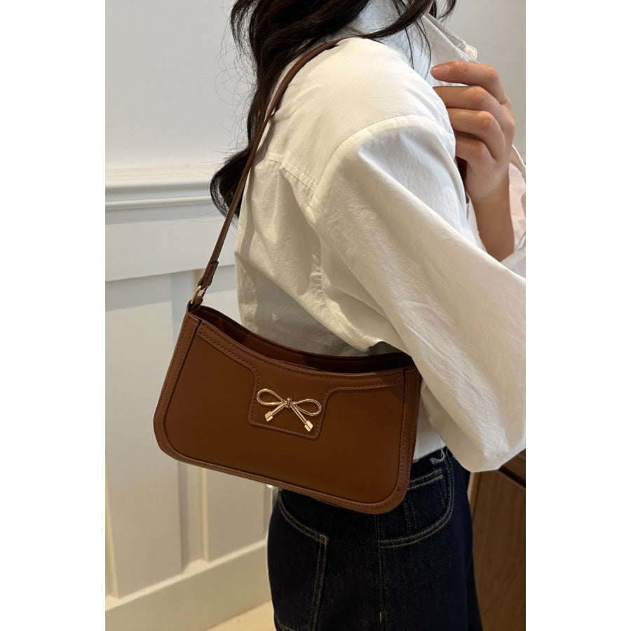 Bow Trim PU Leather Shoulder Bag Apparel and Accessories