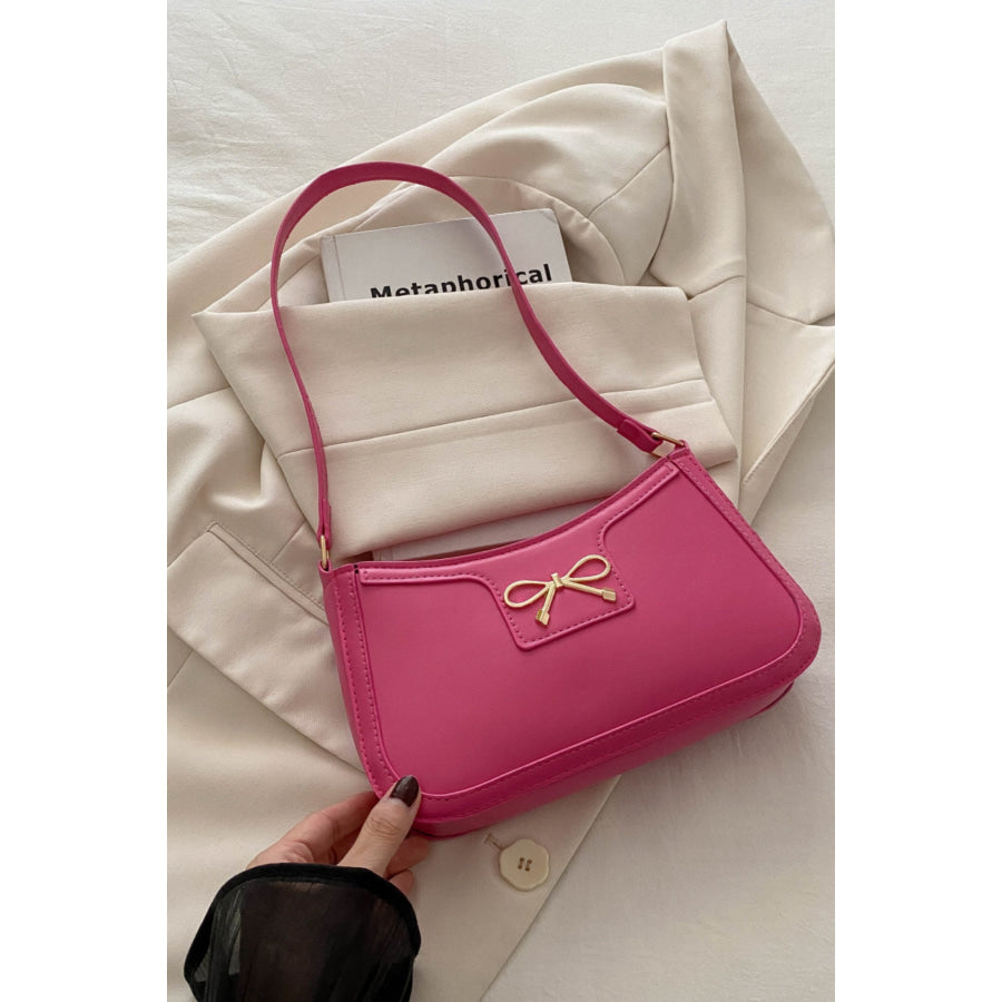 Bow Trim PU Leather Shoulder Bag Hot Pink / One Size Apparel and Accessories