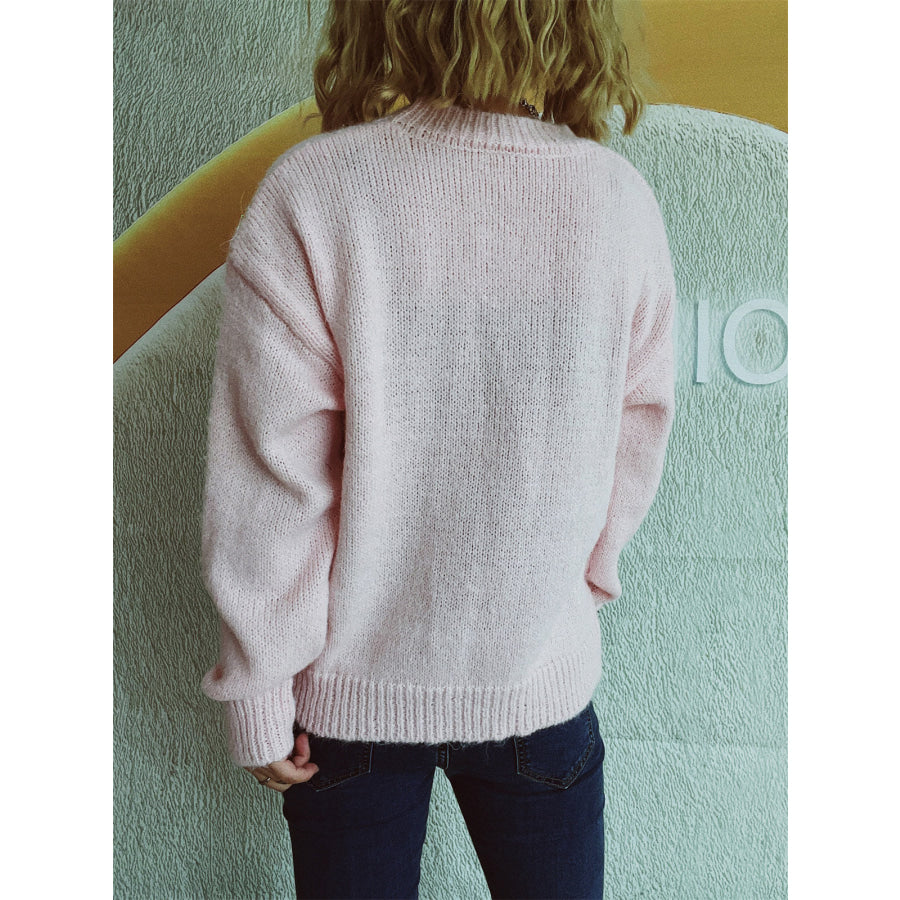 Bow Trim Round Neck Long Sleeve Sweater Apparel and Accessories