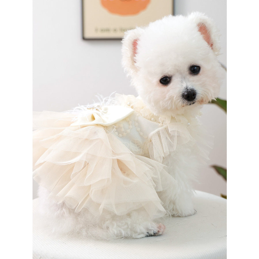 Bow Tulle Ruffle Pet Dress White / XS Apparel and Accessories