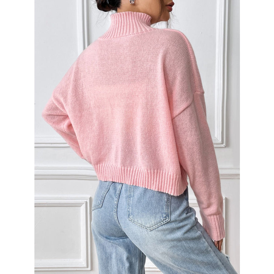 Bow Turtleneck Long Sleeve Sweater Apparel and Accessories