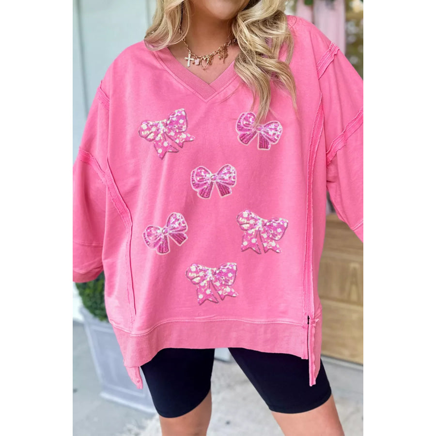 Bow V-Neck Sweatshirt Apparel and Accessories