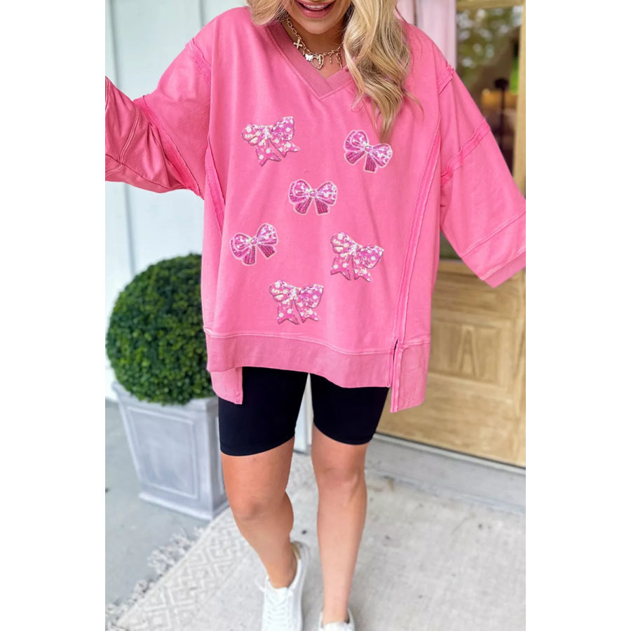 Bow V-Neck Sweatshirt Apparel and Accessories