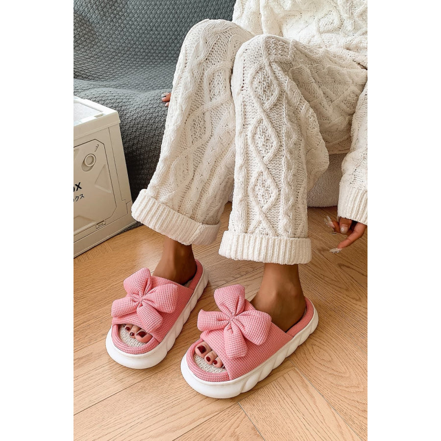 Bow Waffle-Knit Platform Slippers Apparel and Accessories