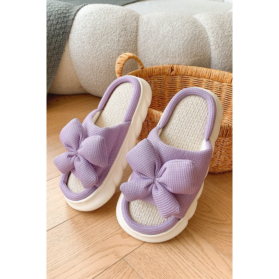 Bow Waffle-Knit Platform Slippers Apparel and Accessories