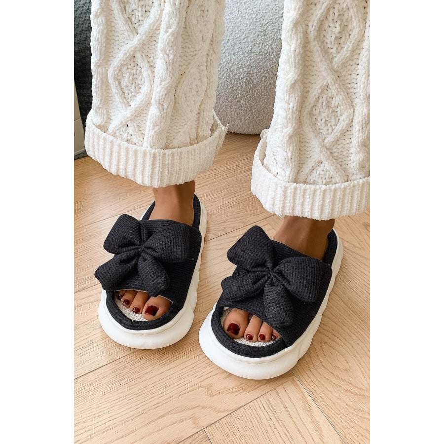 Bow Waffle-Knit Platform Slippers Apparel and Accessories