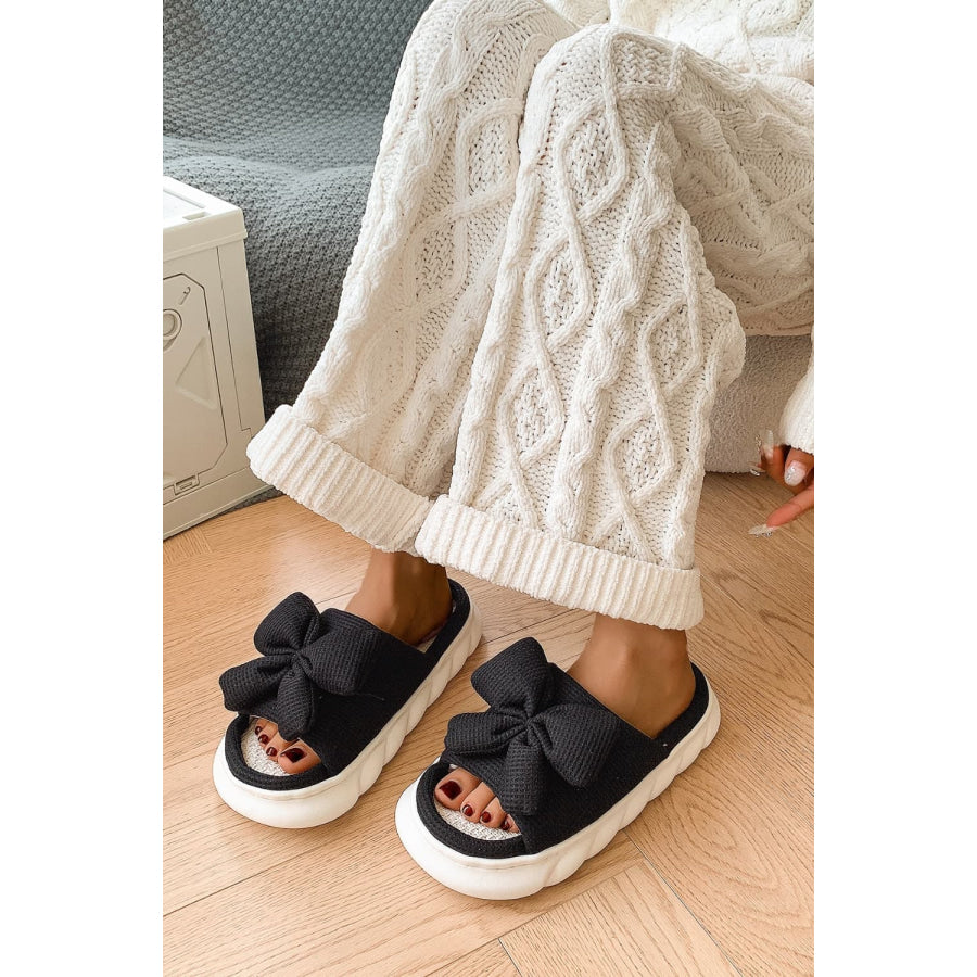 Bow Waffle-Knit Platform Slippers Apparel and Accessories