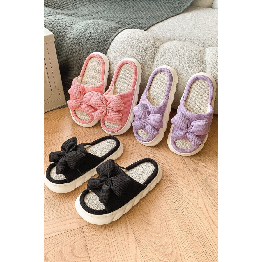 Bow Waffle-Knit Platform Slippers Apparel and Accessories