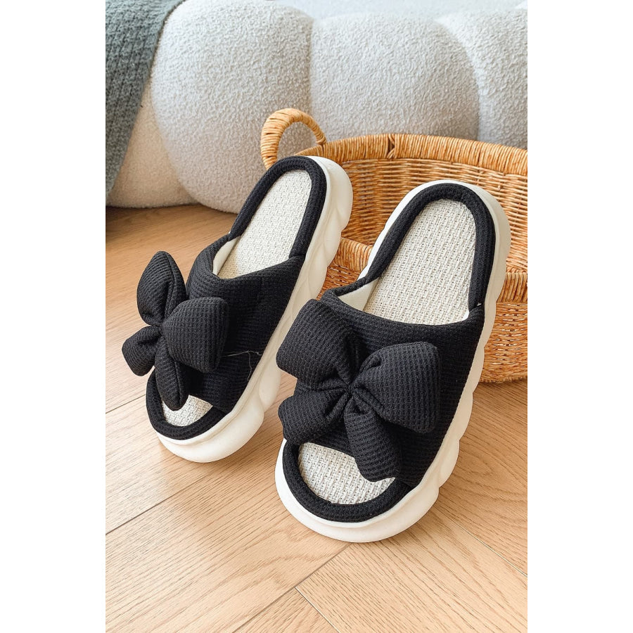 Bow Waffle-Knit Platform Slippers Apparel and Accessories