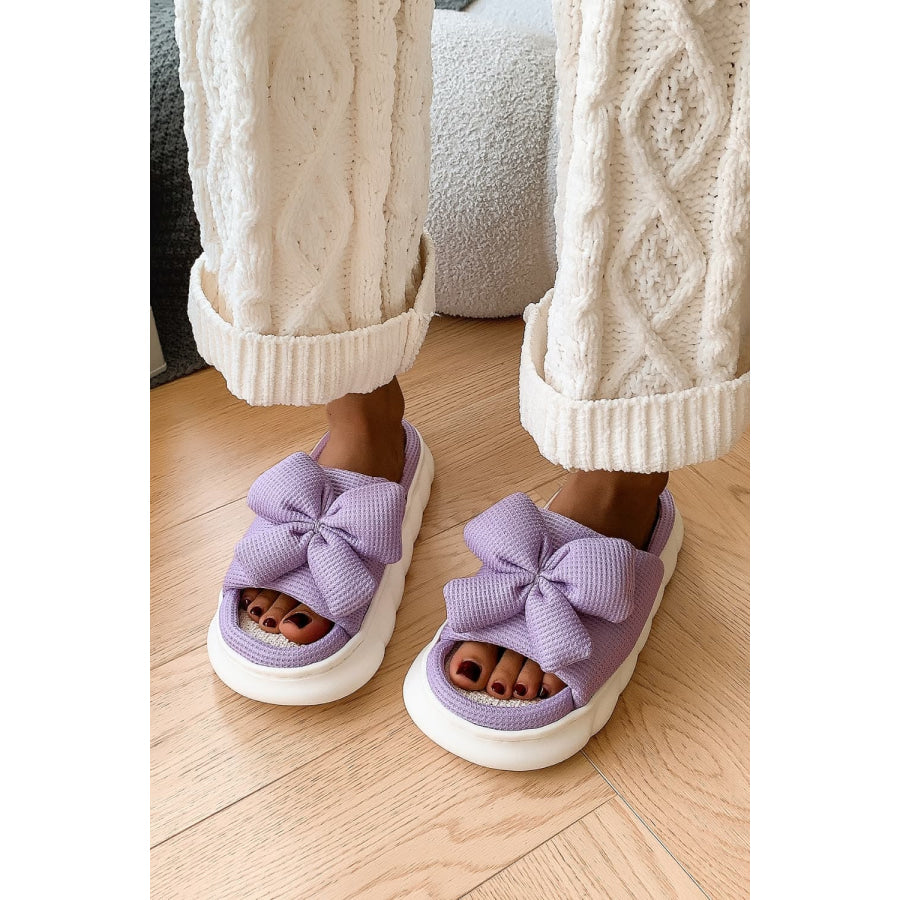 Bow Waffle-Knit Platform Slippers Apparel and Accessories