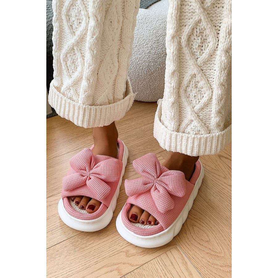 Bow Waffle-Knit Platform Slippers Apparel and Accessories