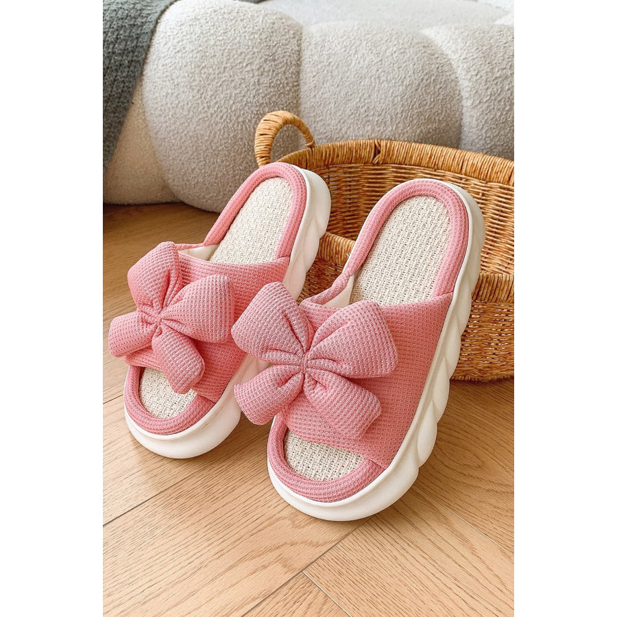 Bow Waffle-Knit Platform Slippers Dusty Pink / 36-37(US5-6) Apparel and Accessories