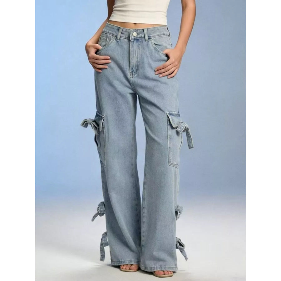 Bow Wide Leg Jeans Apparel and Accessories