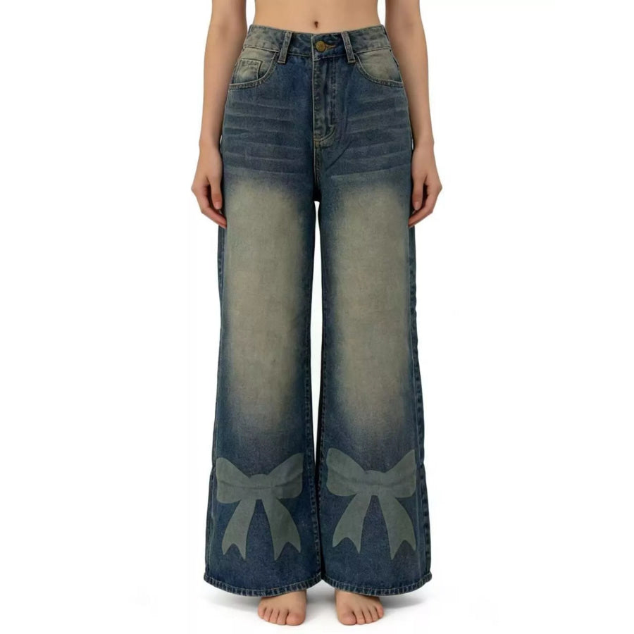 Bow Wide Leg Jeans Apparel and Accessories