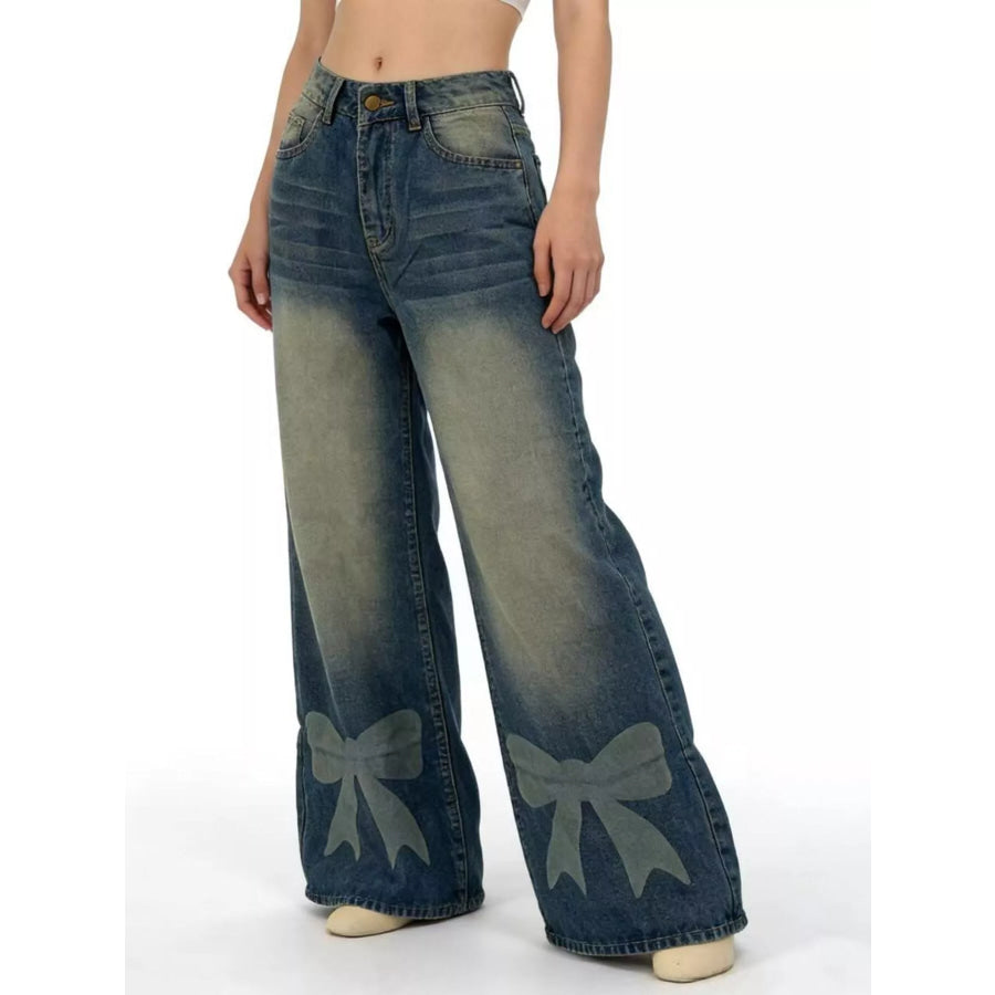Bow Wide Leg Jeans Apparel and Accessories
