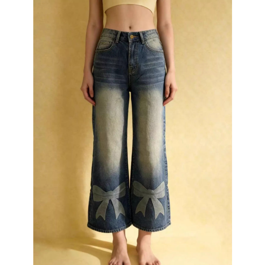 Bow Wide Leg Jeans Apparel and Accessories
