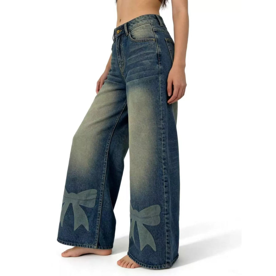 Bow Wide Leg Jeans Apparel and Accessories