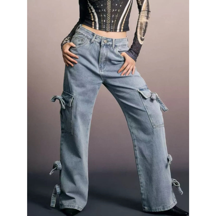 Bow Wide Leg Jeans Apparel and Accessories