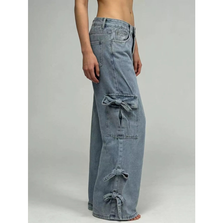 Bow Wide Leg Jeans Apparel and Accessories