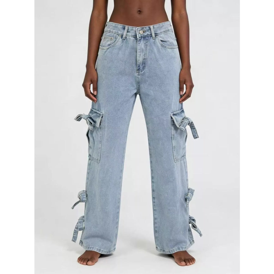 Bow Wide Leg Jeans Apparel and Accessories