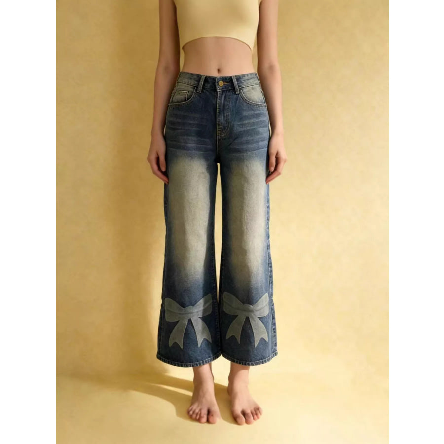 Bow Wide Leg Jeans Blue / S Apparel and Accessories