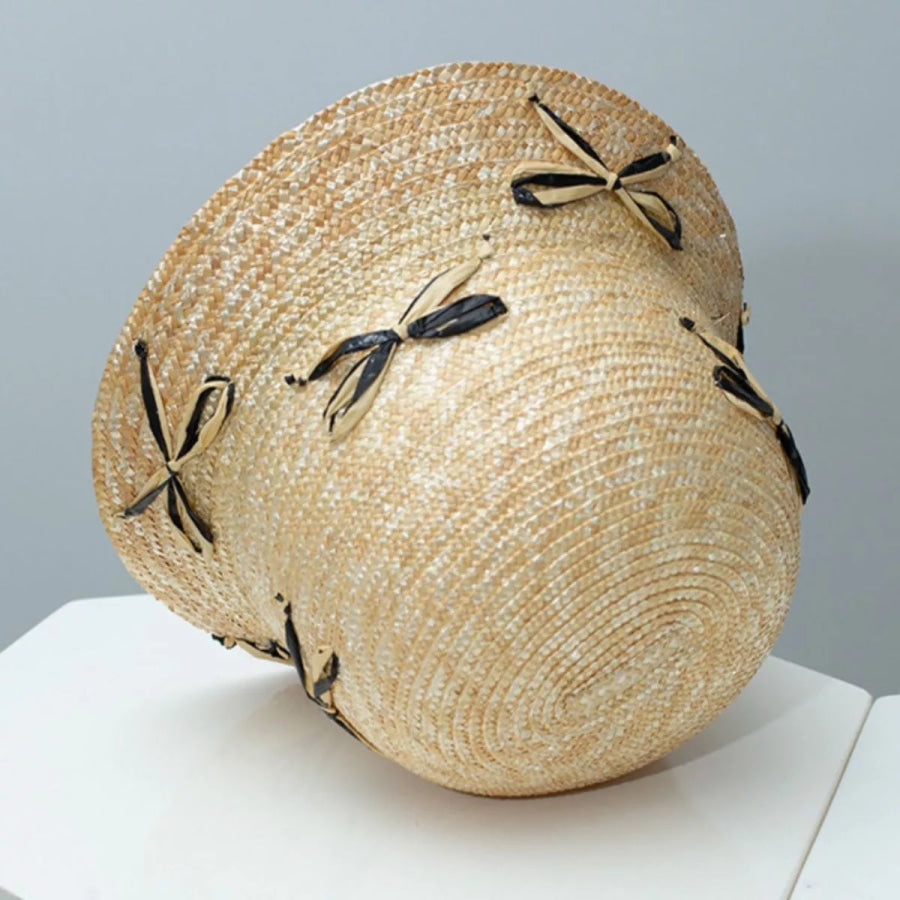 Bowknot Decor Straw Bucket Hat Apparel and Accessories