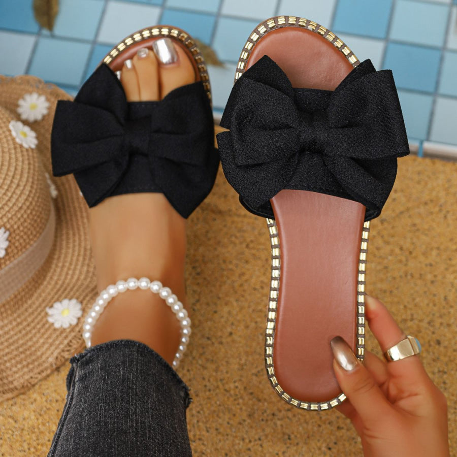 Bowknot Embellished Flat Sandals Black / 36 Apparel and Accessories