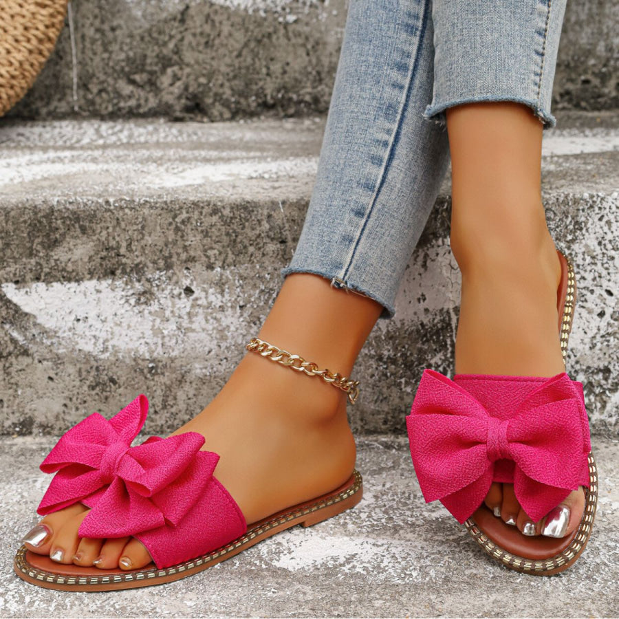 Bowknot Embellished Flat Sandals Fuchsia Pink / 36 Apparel and Accessories