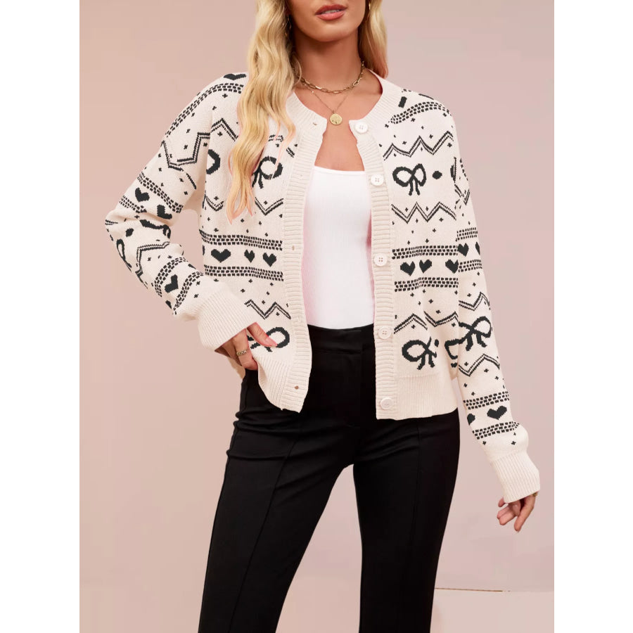 Bowknot Pattern Knit Cardigan Brown / S Apparel and Accessories