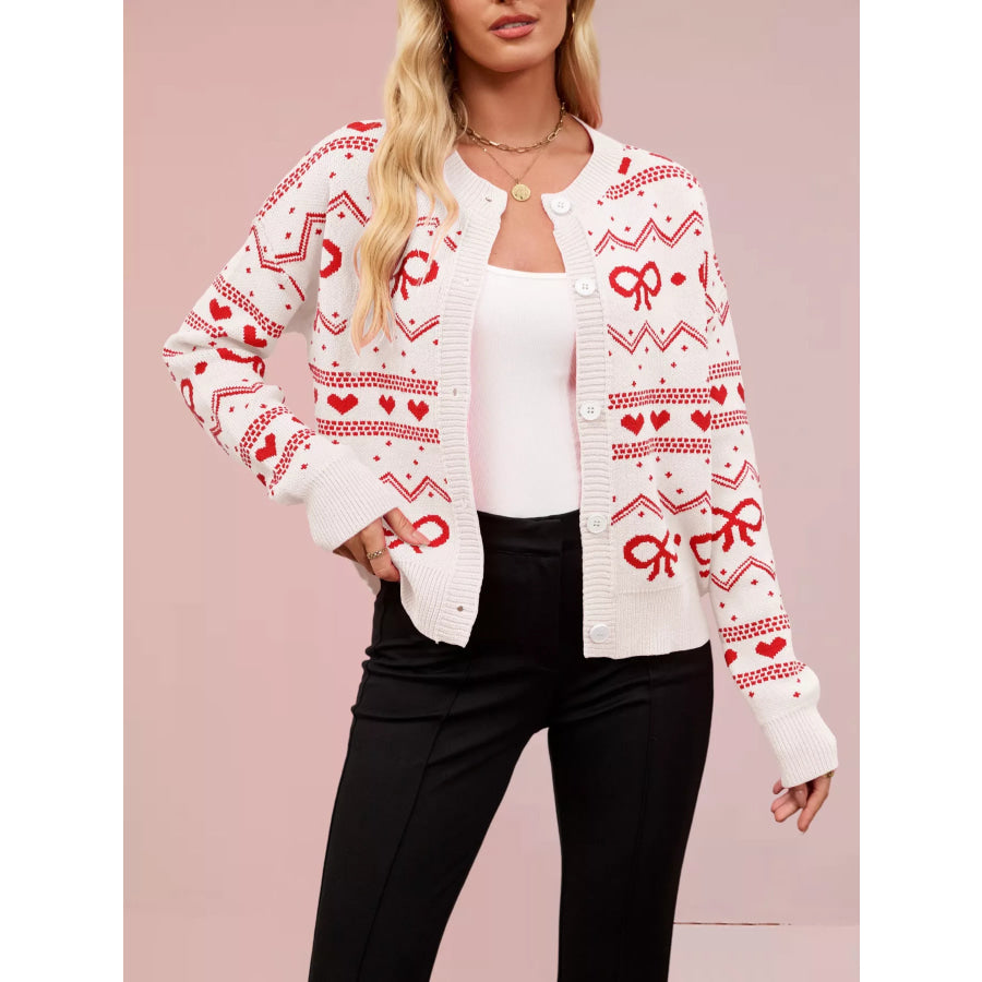 Bowknot Pattern Knit Cardigan Red / S Apparel and Accessories