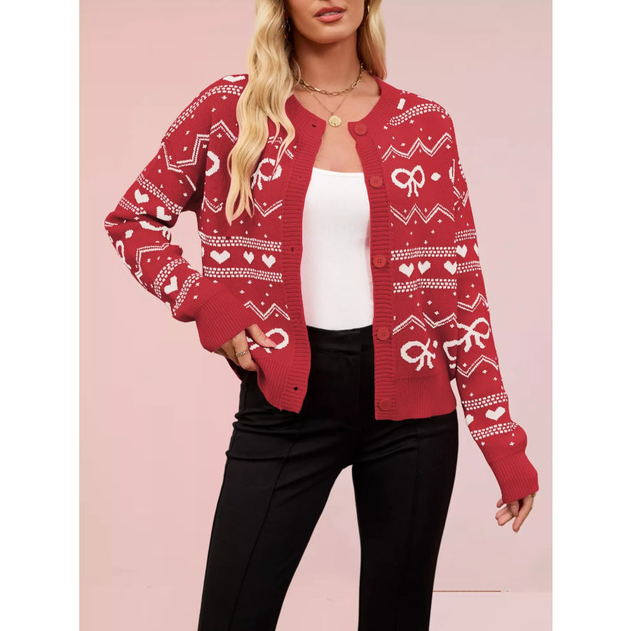 Bowknot Pattern Knit Cardigan Rust / S Apparel and Accessories