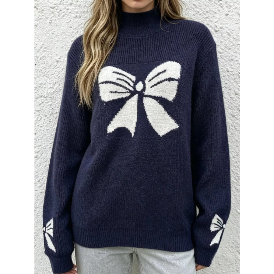 Bowknot Pattern Mock Neck Sweater Apparel and Accessories