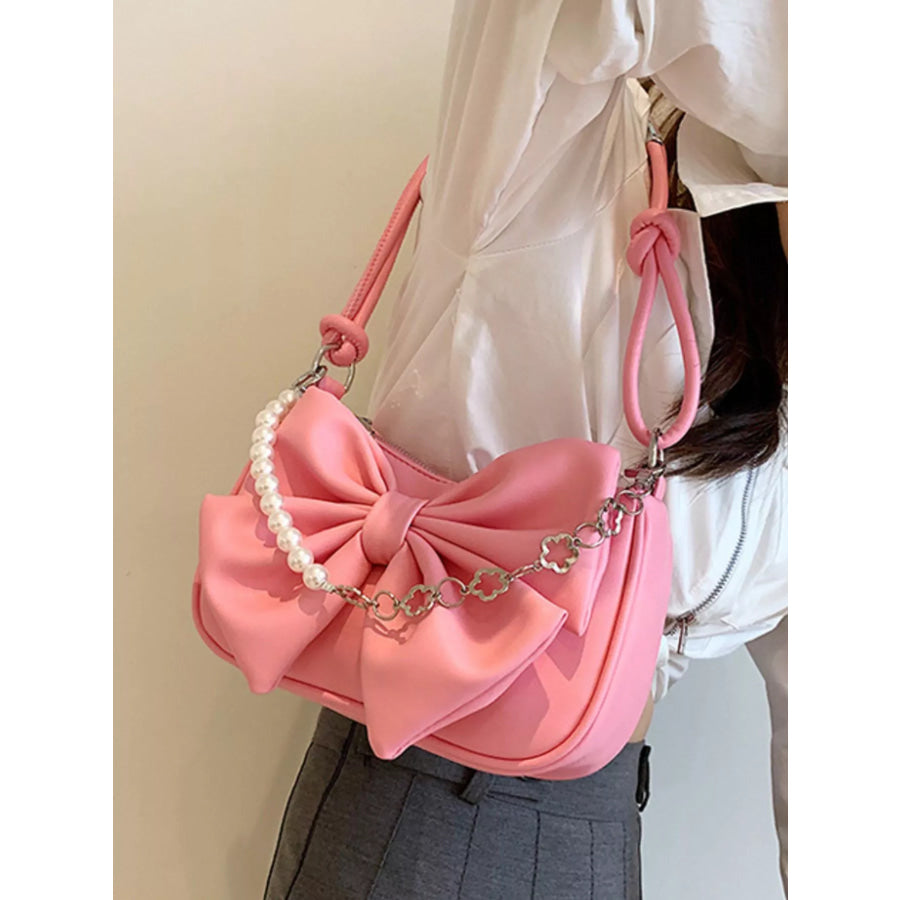 Bowknot Pearl Chain Shoulder Bag Pink / One Size Apparel and Accessories