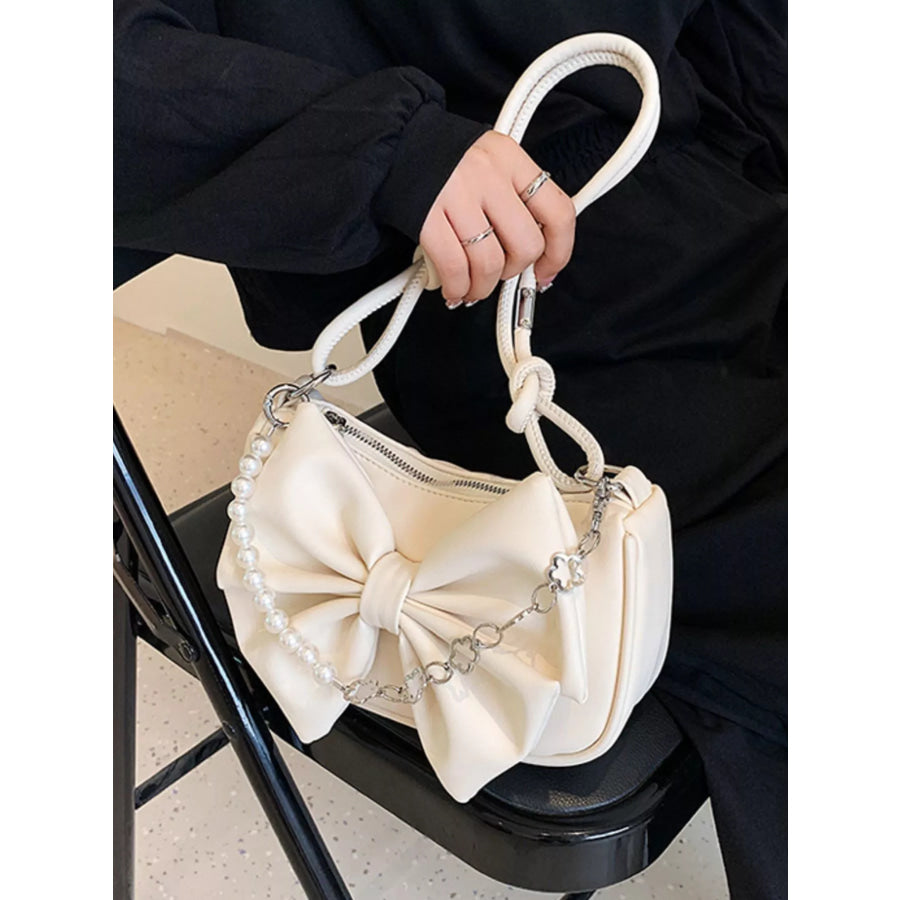 Bowknot Pearl Chain Shoulder Bag White / One Size Apparel and Accessories