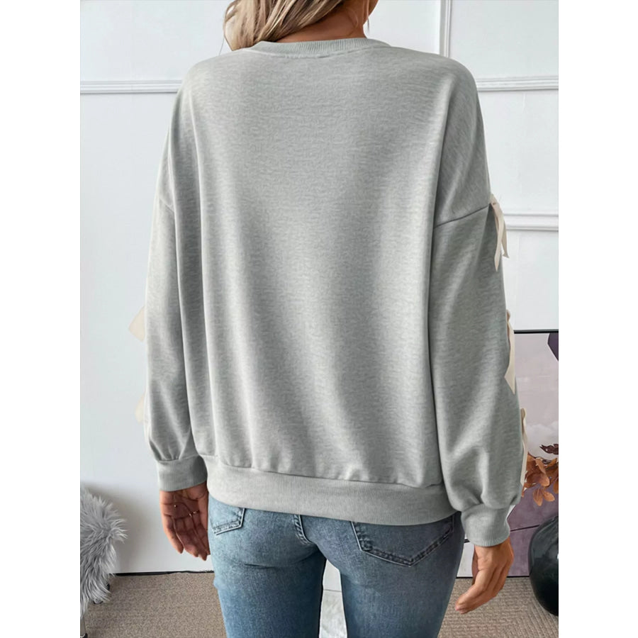 Bowknot Sleeve Round Neck Sweatshirt Apparel and Accessories