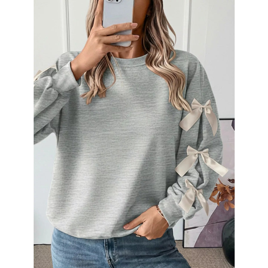 Bowknot Sleeve Round Neck Sweatshirt Apparel and Accessories