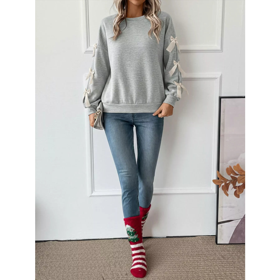 Bowknot Sleeve Round Neck Sweatshirt Apparel and Accessories